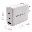 Qoltec Ładowarka sieciowa 100W GaN | 5-20V | 1.5-5A | 2 x USB-C PD | 1 x USB QC 3.0 | Biała