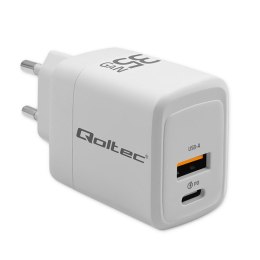 Qoltec Ładowarka sieciowa 35W GaN | 5-20V | 1.5-3A | 1 x USB-C PD | 1 x USB QC 3.0 | Biała