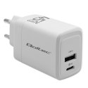 Qoltec Ładowarka sieciowa 45W GaN | 5-20V | 1.5-3A | 1 x USB-C PD | 1 x USB QC 3.0 | Biała