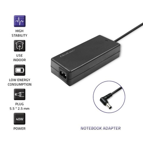 Qoltec Zasilacz do laptopa Lenovo 40W | 20V | 2A | 5.5*2.5 | +kabel zasilający