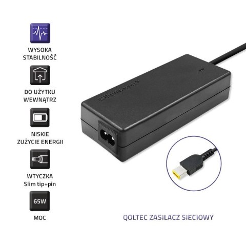 Qoltec Zasilacz do laptopa Lenovo 65W | 20V | 3.25A | Slim tip+pin | +kabel zasilający