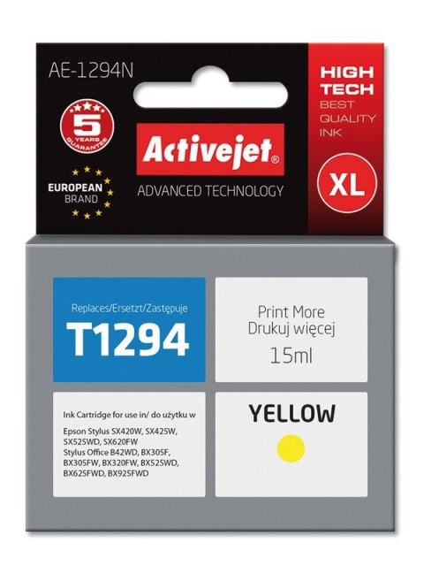 Activejet AE-1294N Tusz (zamiennik Epson T1294; Supreme; 15 ml; żółty)