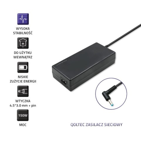 Qoltec Zasilacz do HP 150W | 19.5V | 7.7A | 4.5*3.0+pin | +kabel zasilający