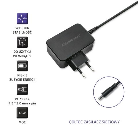 Qoltec Zasilacz do laptopa Dell 45W | 19.5V | 2.31A | 4.5*3.0+pin