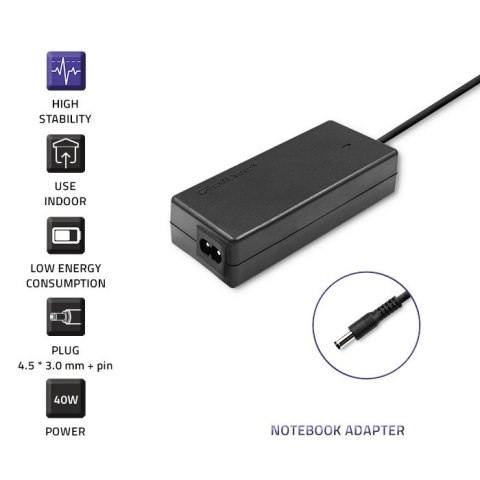 Qoltec Zasilacz do laptopa HP 40W | 19V | 2.1A | 4.5*3.0+pin | +kabel zasilający