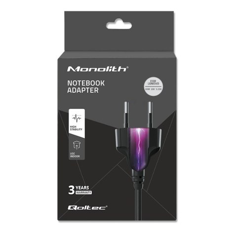 Qoltec Zasilacz do laptopa Lenovo 65W | 20V | 3.25A | Slim tip+pin| +kabel zasilający