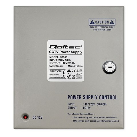 Qoltec Zasilacz impulsowy 12VDC | 10A | 120W| 9 kanałów