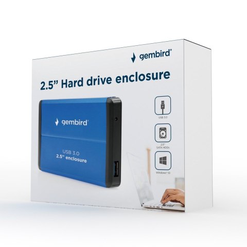 GEMBIRD OBUDOWA HDD/SSD USB 3.0 2.5" SATA, ALUMINIUM, NIEBIESKA